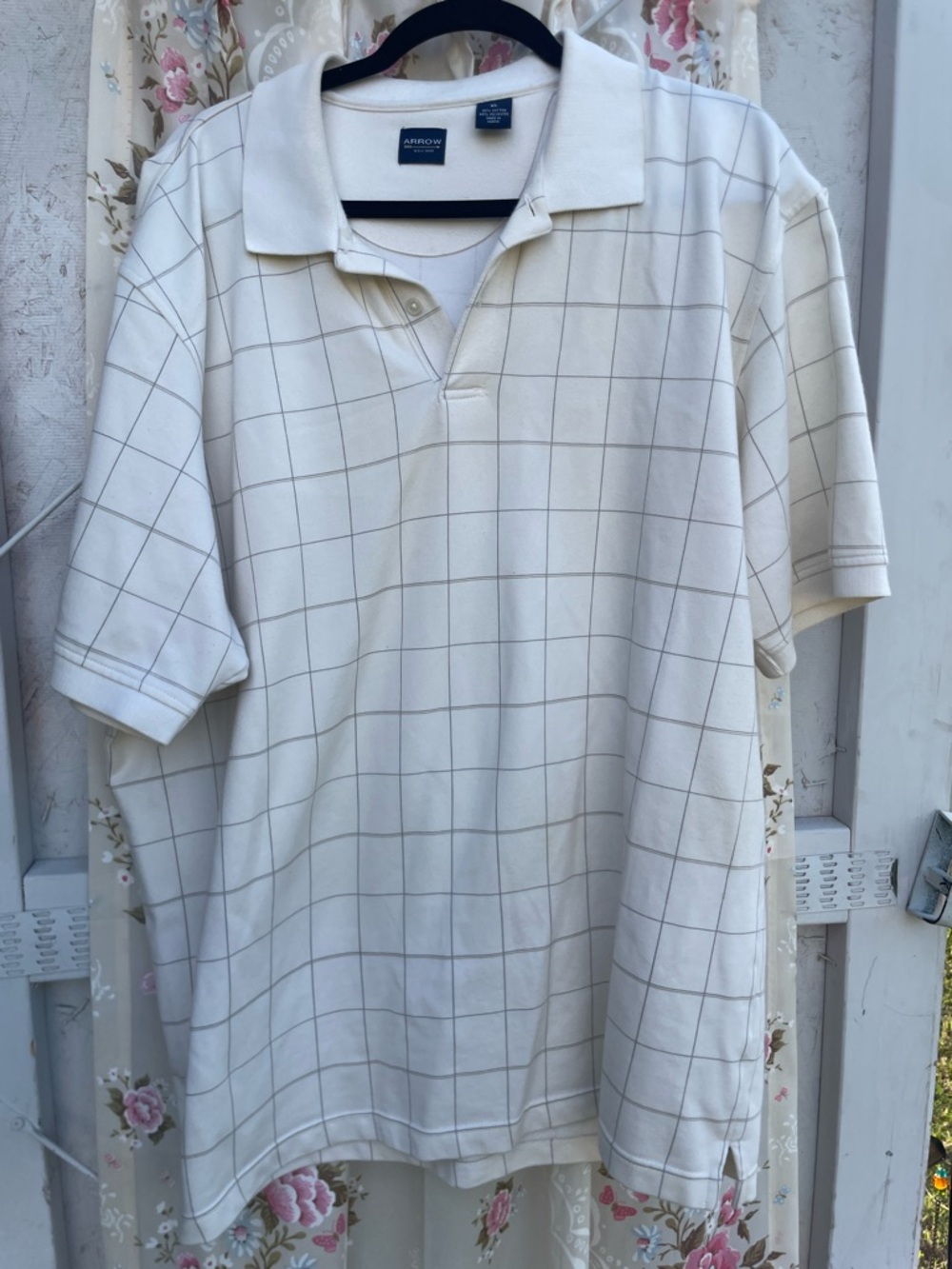 Arrow Cream Windowpane Polo Shirt - Men's Collared Short Sleeve